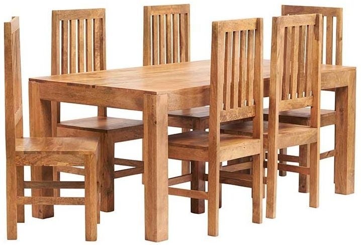 Indian Hub Toko Light Mango Large Dining Table and Wooden Chairs - CFS Furniture UK