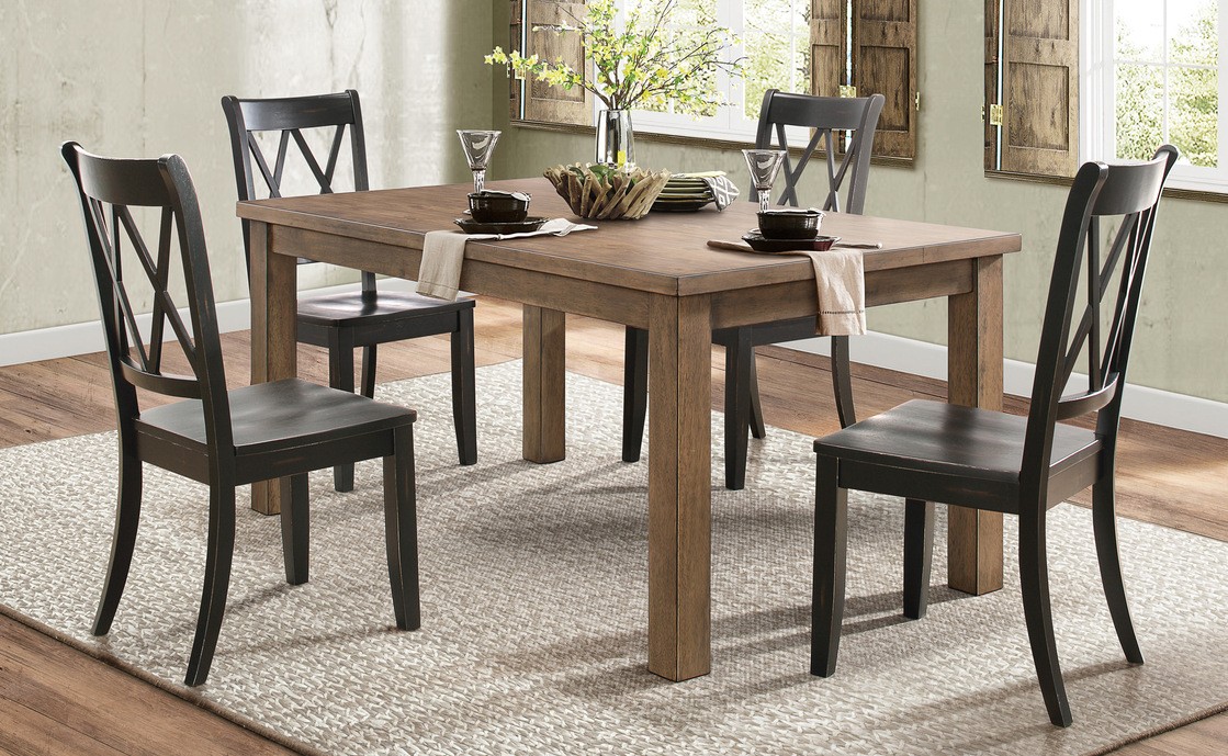 Homelegance 5516-66-BKS 5 pc Canora grey Janina natural finish wood dining table set black chairs