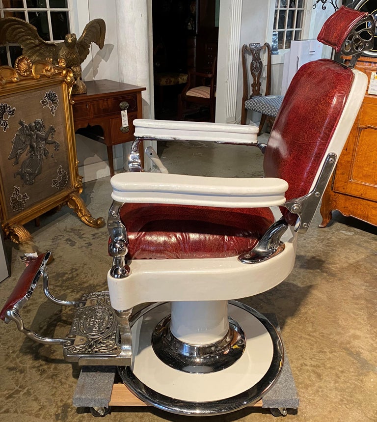 Theodore a Kochs Restored Chrome, Porcelain Barber Chair, circa 1920 at 1stDibs