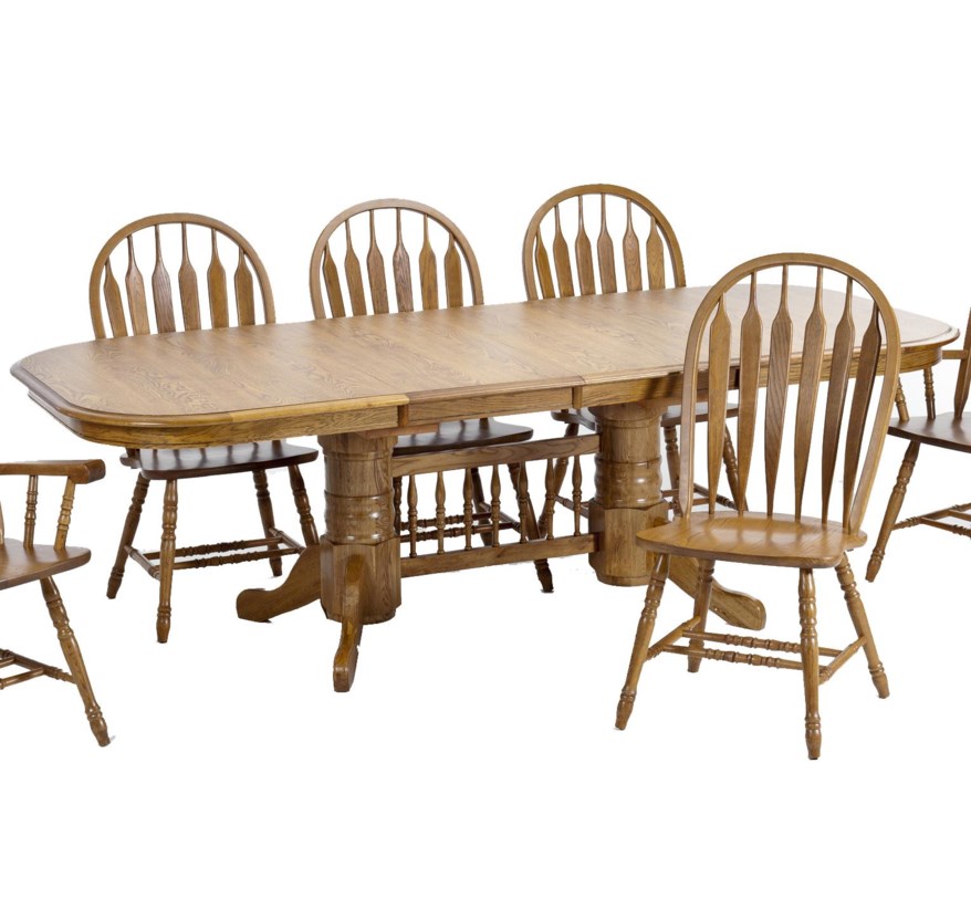 VFM Signature Classic Oak Trestle Dining Table with 2 18" Leaves | Virginia Furniture Market | Dining Tables