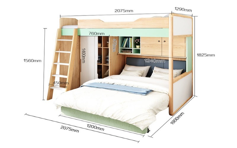 Kích thước giường tầng sẽ có sự thay đổi nhất định tùy vào mục đích và số lượng