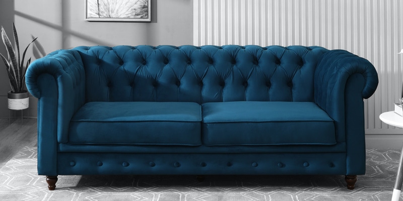 Buy Cheshire 3 Seater Velvet Sofa In Teal Blue Colour By Amberville Online - Chesterfield Sofa Sets - Sofa Sets - Furniture - Pepperfry Product