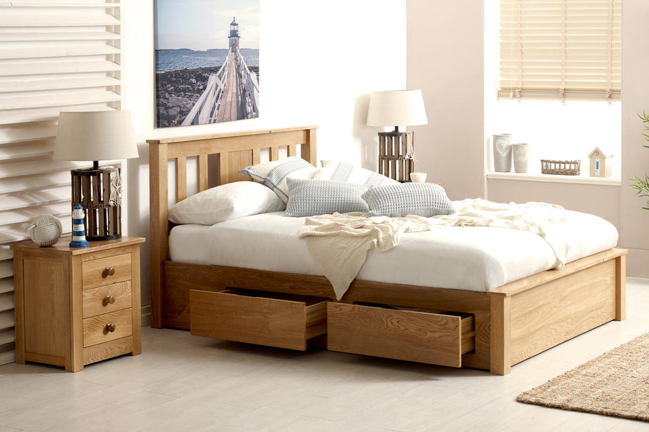Wimbledon Solid Natural Oak Storage Bed - 4ft6 Double – The Oak Bed Store