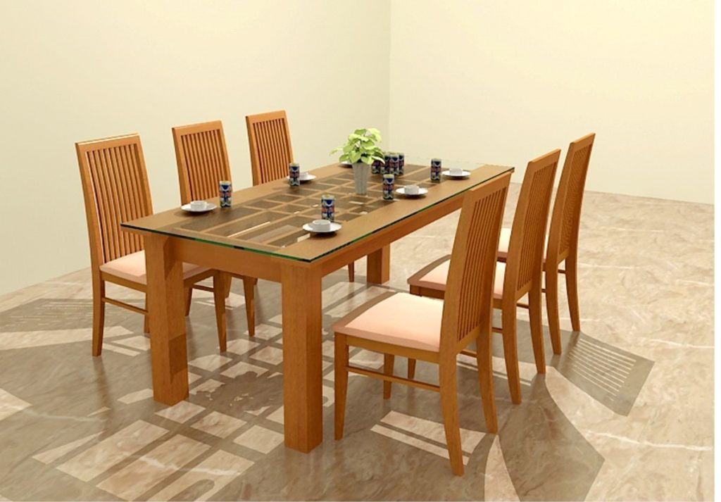 bàn ăn 6 người hình chữ nhật thông dụng cho gia đình