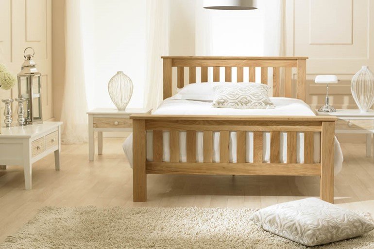 Richmond Solid Oak Bed Frame - Slatted Head and Foot Board