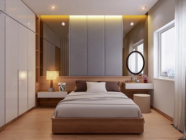 Phòng ngủ thiết kế màu xám, đơn giản, giúp căn phòng thêm rộng rãi và thoáng đãng hơn. Ảnh sưu tầm