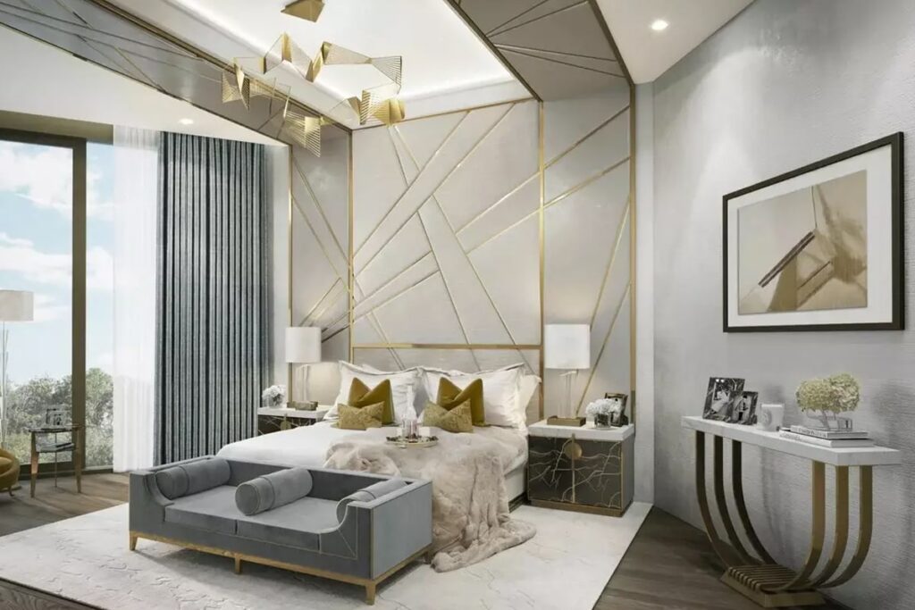 Phòng ngủ hiện đại, đầy đủ tiện nghi theo phong cách Art Deco (Ảnh sưu tầm)