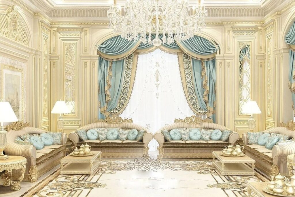 Kiến trúc Baroque là gì? Phòng khách theo phong cách Baroque lộng lẫy, sang trọng. (Ảnh sưu tầm)