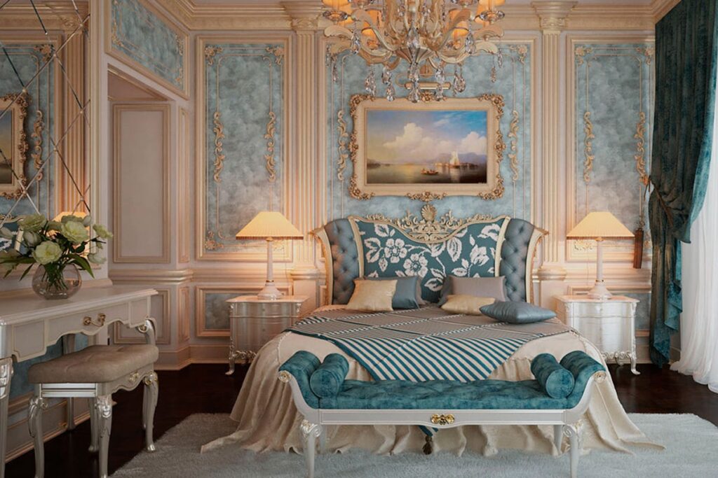 Kiến trúc Baroque là gì? Phòng ngủ ấm cúng theo phong cách thiết kế Baroque. (Ảnh sưu tầm)