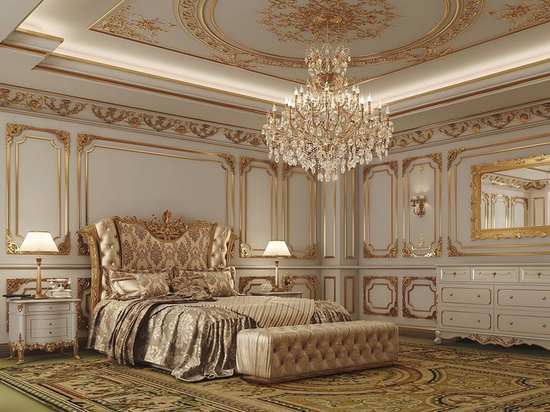 Phong cách thiết kế cổ điển là gì? Phòng ngủ theo phong cách cổ điển có hoa văn tinh xảo. Ảnh sưu tầm