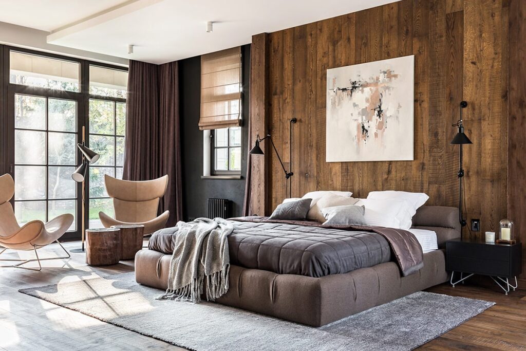 Phòng ngủ theo phong cách thiết kế Rustic với gam màu nâu ấm áp