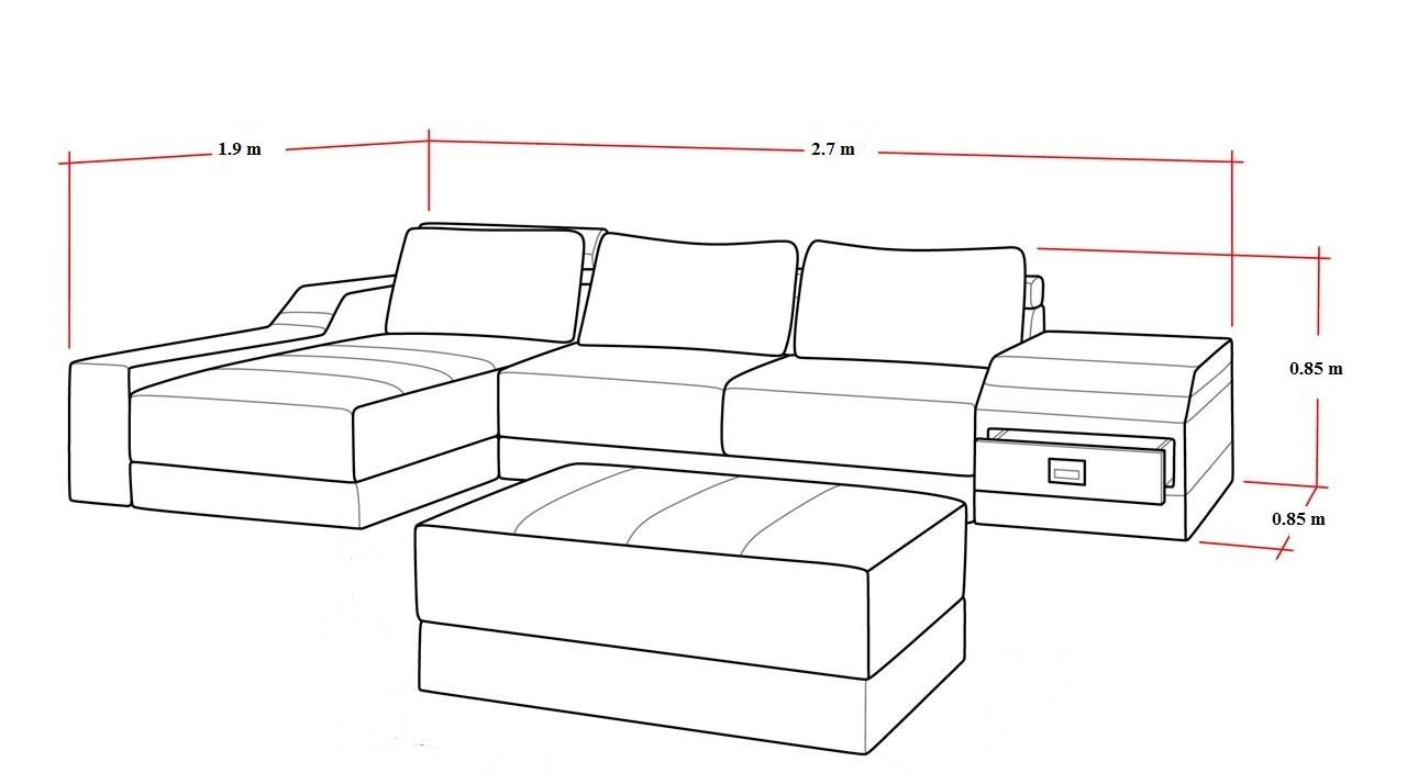 Hãy mô tả kích thước sofa chữ L một cách cụ thể và dễ hiểu.