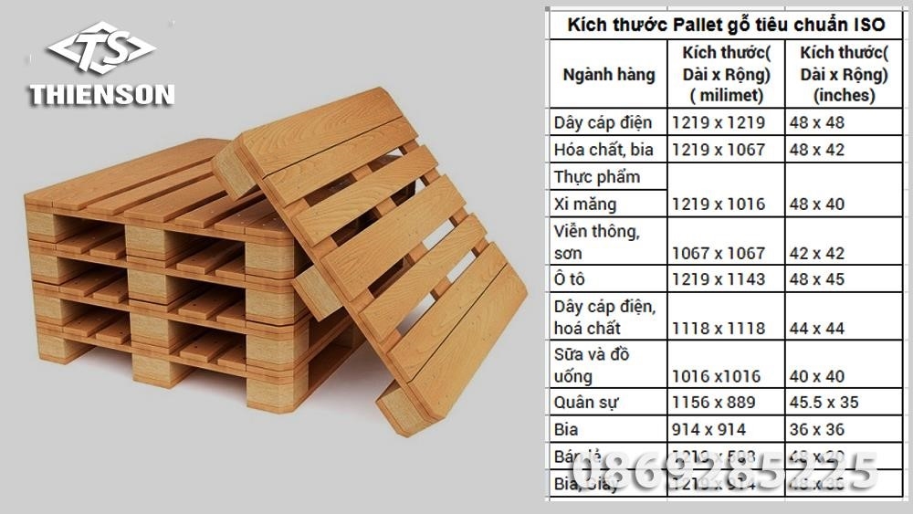 Kích thước Pallet gỗ theo tiêu chuẩn ISO là thông tin về kích thước chuẩn của Pallet được sản xuất từ gỗ. Điều này giúp đảm bảo tính thống nhất và tiêu chuẩn hóa trong việc vận chuyển hàng hóa. Nhờ có kích thước chuẩn, Pallet gỗ theo tiêu chuẩn ISO có thể dễ dàng được sử dụng và thay thế trong các hoạt động logistics và vận chuyển hàng hóa.