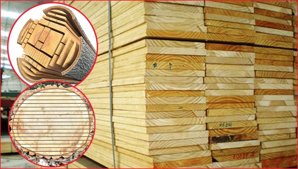 Minh họa về việc chế biến gỗ thành khí bằng cách xẻ theo tiêu chuẩn.