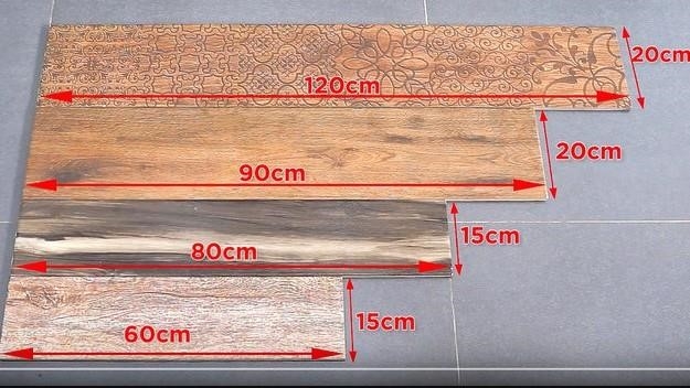 Gạch giả vân gỗ thường có những kích thước phổ biến được sử dụng.