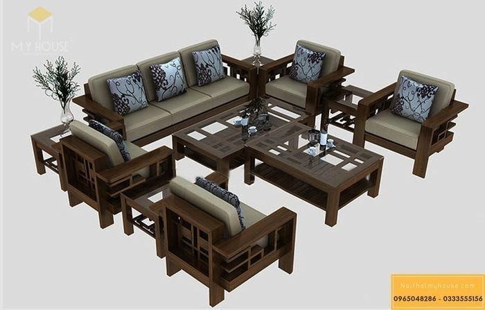 Cách sắp xếp bàn ghế gỗ trong phòng khách.