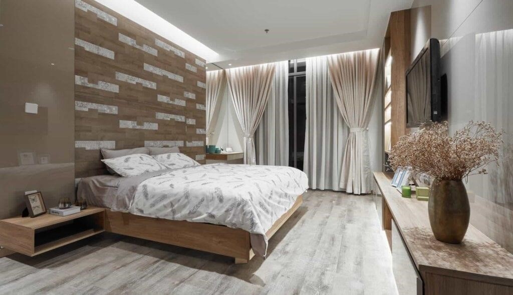 Sàn gỗ công nghiệp An Cường trong phòng ngủ mang đến sự khác biệt mới mẻ so với sàn gỗ truyền thống.