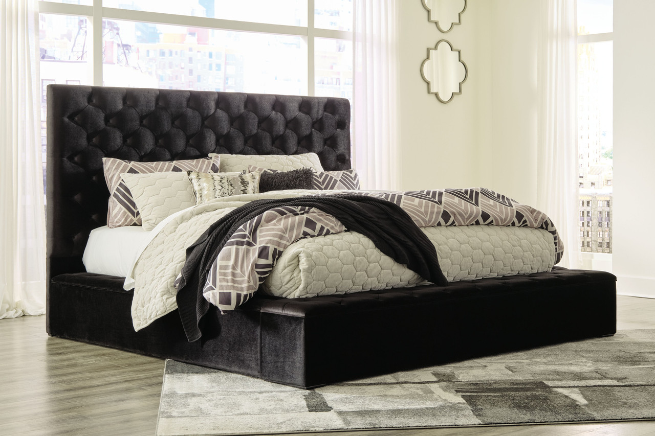 Lindenfield Black California King Upholstered Bed With Storage