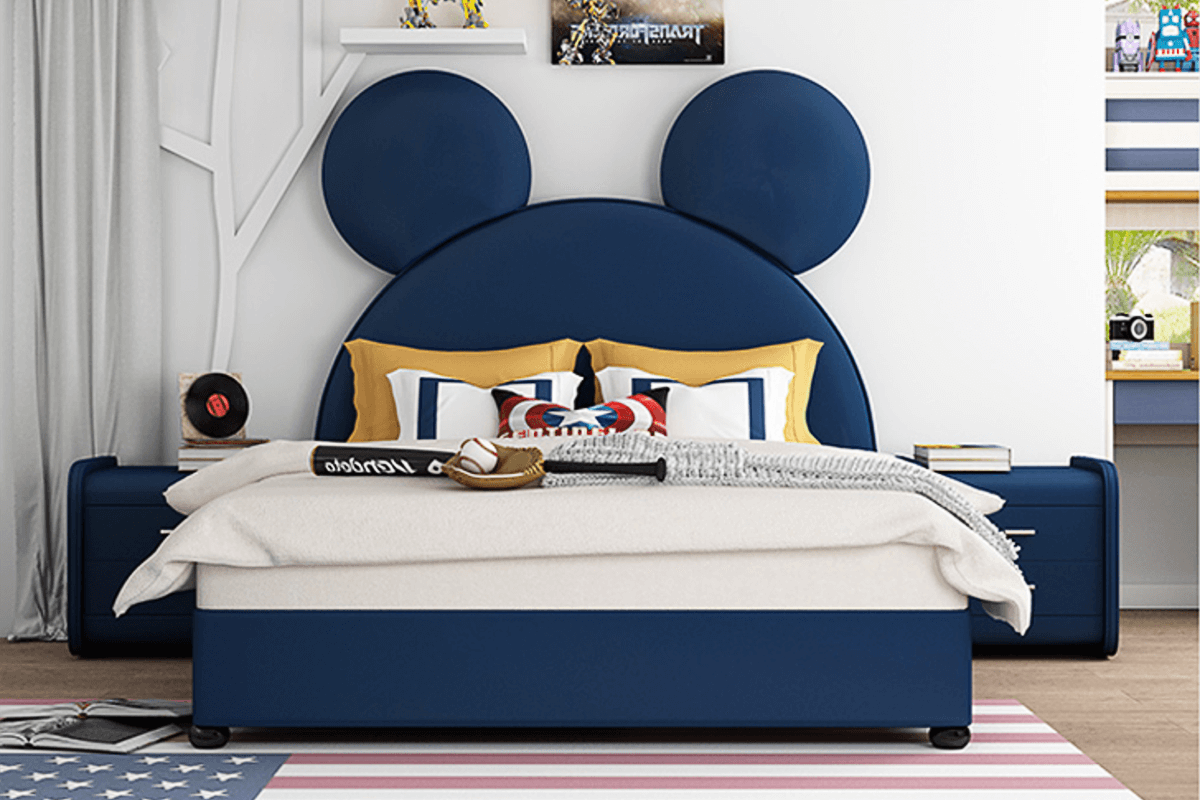 Giường ngủ bọc da cho bé - tone màu dễ thương, thiết kế thân thiện