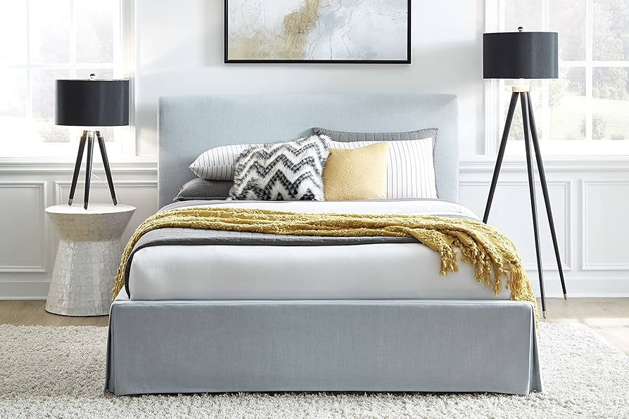 Amazon.com: Modus Furniture Solid Wood Upholstered Footboard-Storage Bed, Full, Shelby - Sky : Home & Kitchen