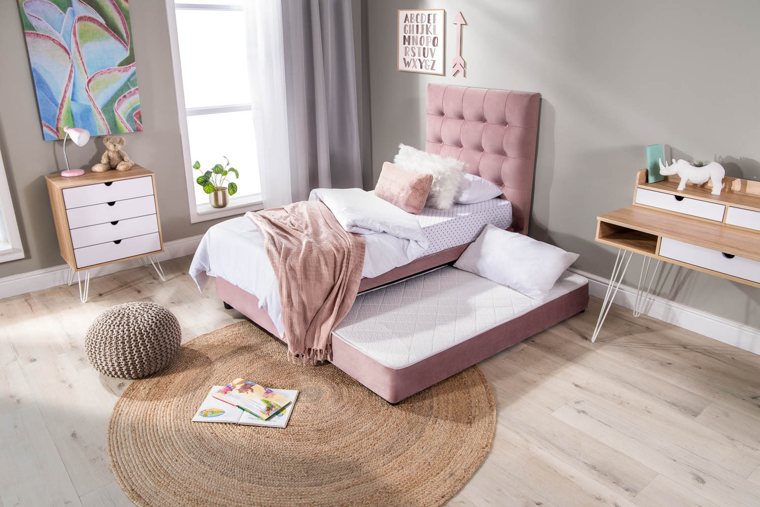 Alexa - Single Dual Function Bed - Velvet Pink | Cielo